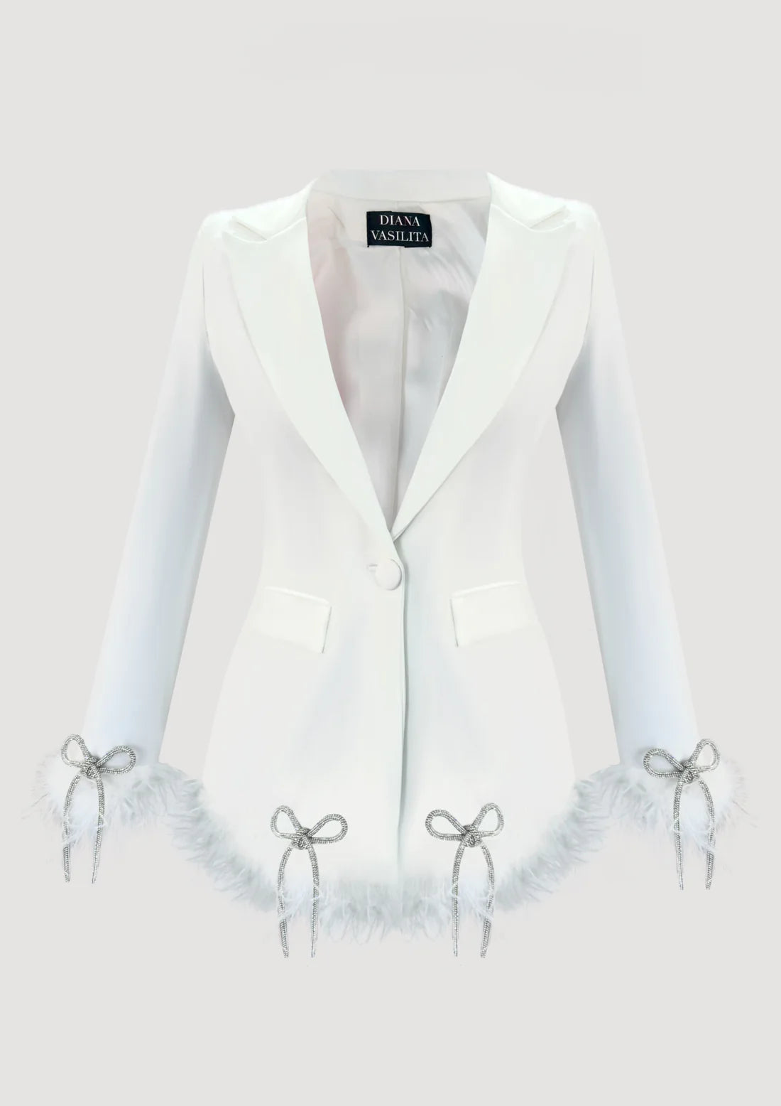 SIZE S - WHITE CLEOPATRA CRYSTAL-OSTRICH BLAZER