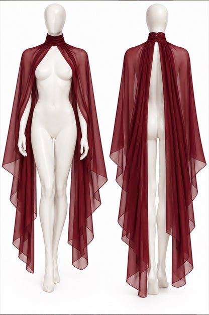 BURGUNDY CHIFFON CAPE