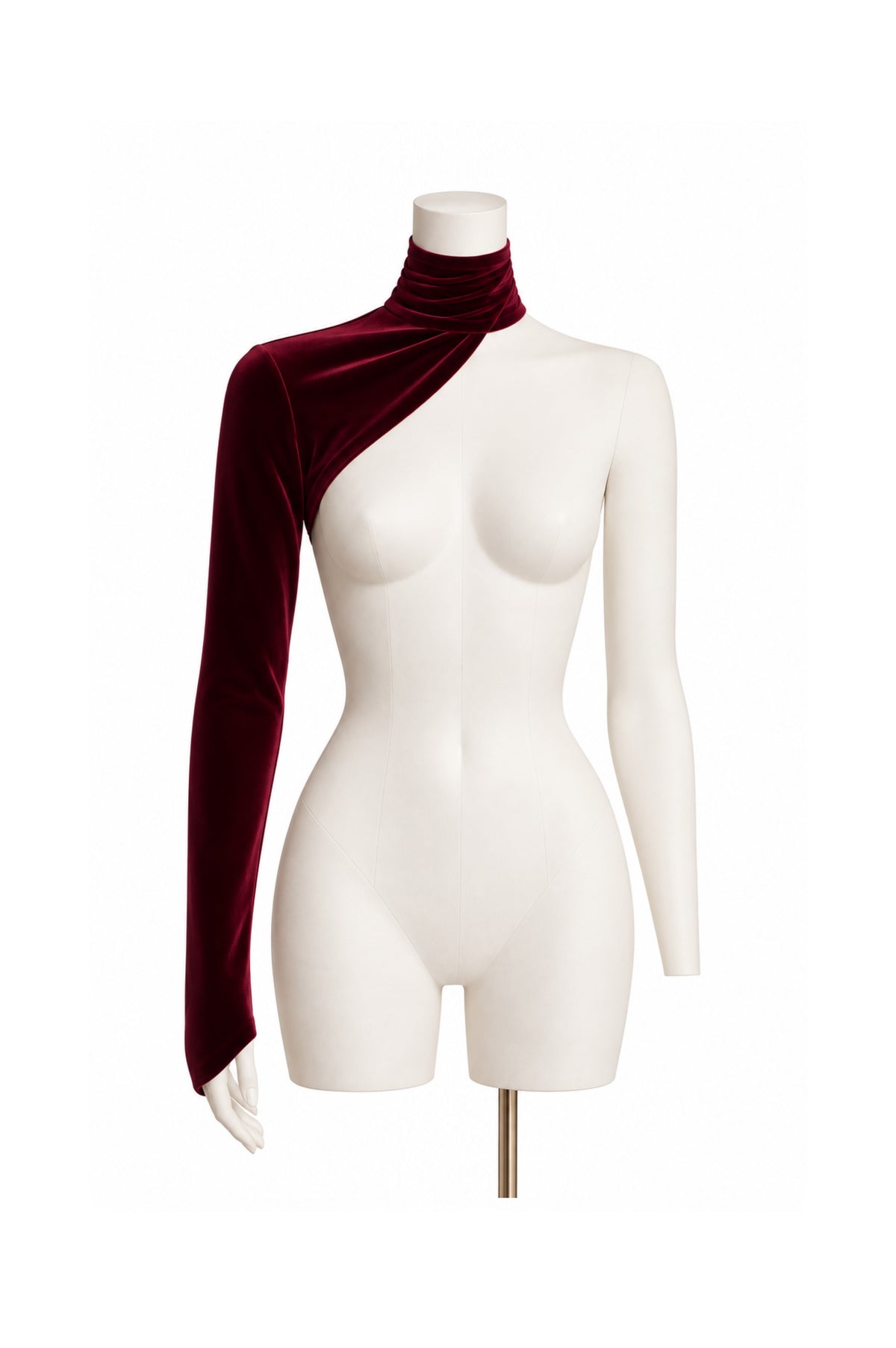 BURGUNDY VELVET ONE-SLEEVE